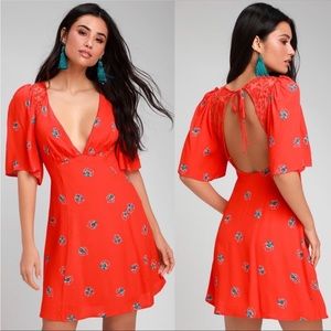 Elegant Red Floral Women's Dress